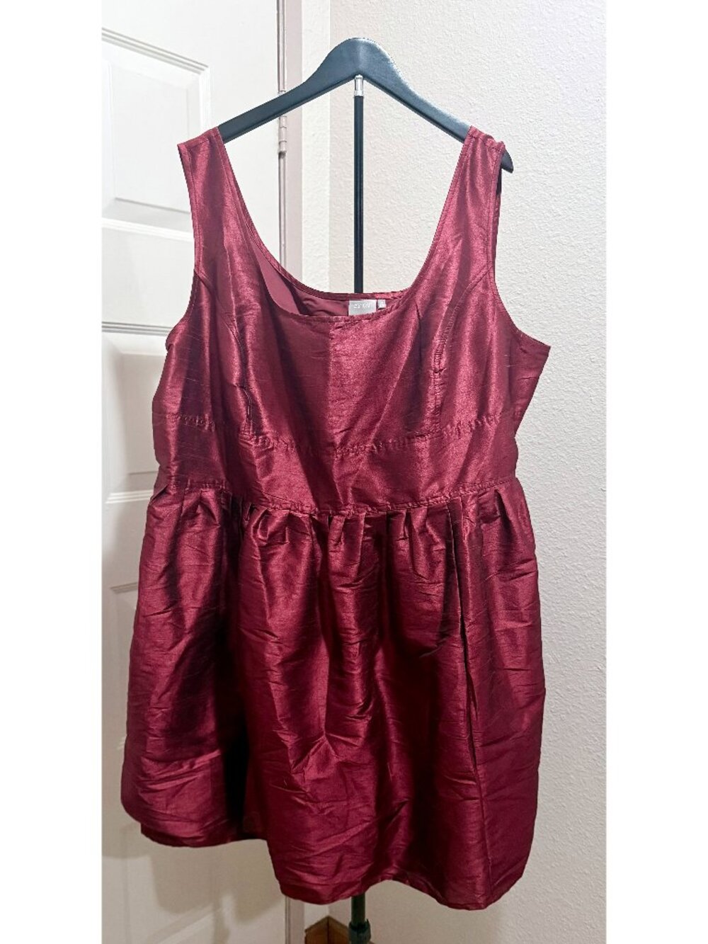 eShakti Plus Size 5X 32 Burgundy Satin Party Dress Sleeveless Fit & Flare